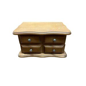 Wooden Jewelry Box With Mirror & Velvet-Lined Compartments 2 Drawers Scalloped D